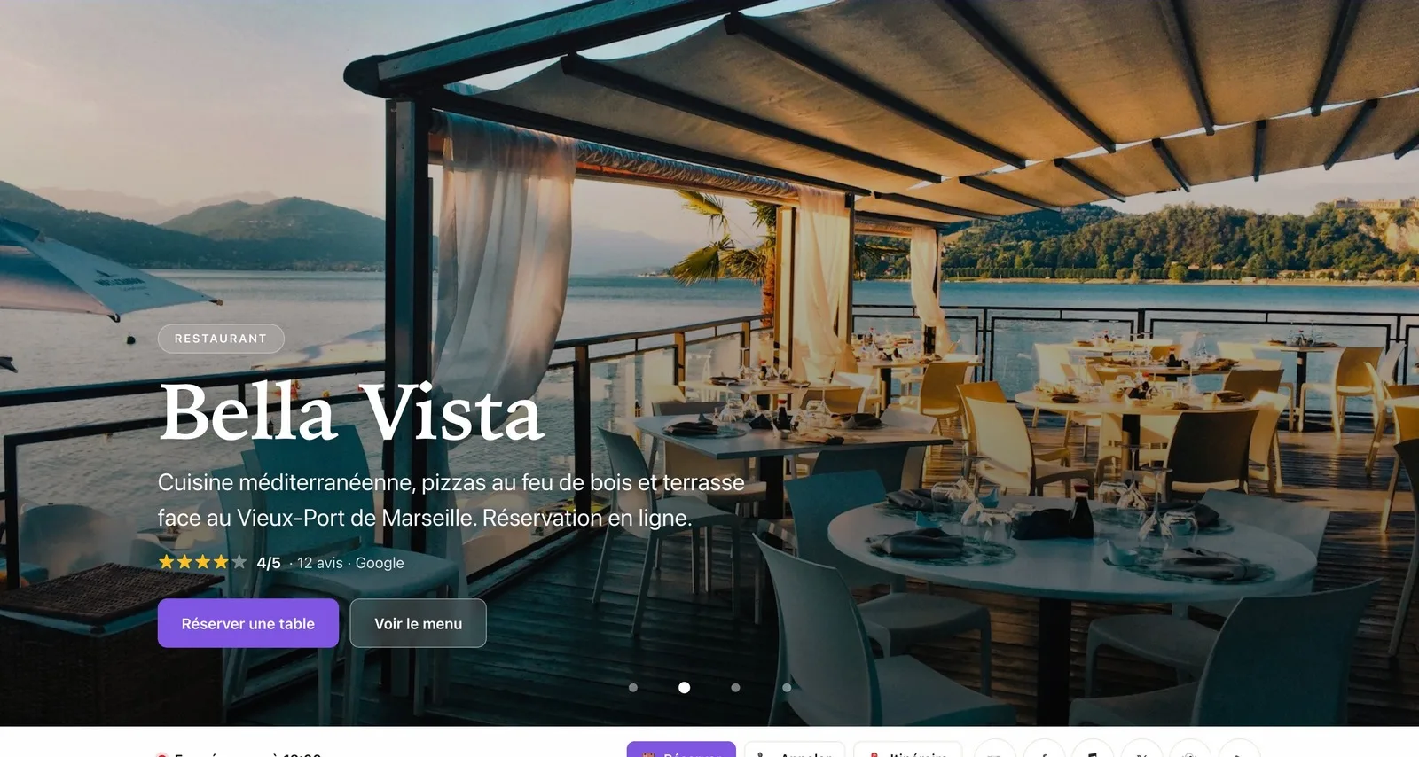 CallEat en production : la fiche du restaurant de démonstration Bella Vista
