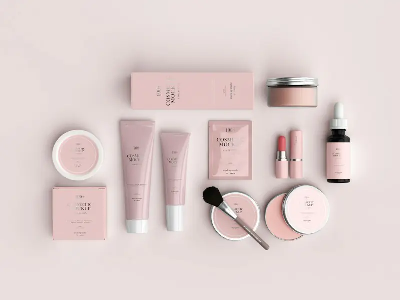Gamme de soins du visage aux tons rose poudré